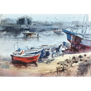 Farrukh Naseem, 15 x 22 Inch, Watercolor On Paper, Seascape Painting,AC-FN-089